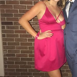 Hot pink fit and flare party dress